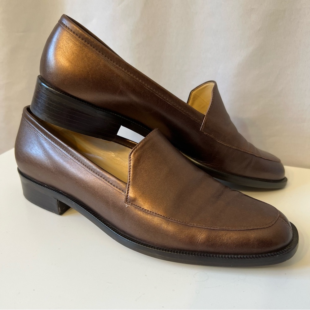 Vintage Enzo Angiolini Womens Size 7.5m Slip On Shoes Copper Leather Loafers